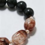 Contrast Crystal Bracelet – Red Hematoid Quartz, Green Hair Crystal & Freshwater Pearl - Image 3