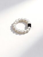SANSUN Black Onyx Square & Freshwater Pearl Beaded Ring – Minimalist Edge, Organic Grace