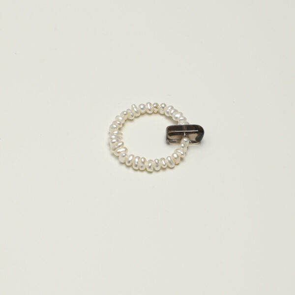 Flat Pearl & Smoky Quartz Column Ring (Earth Element)