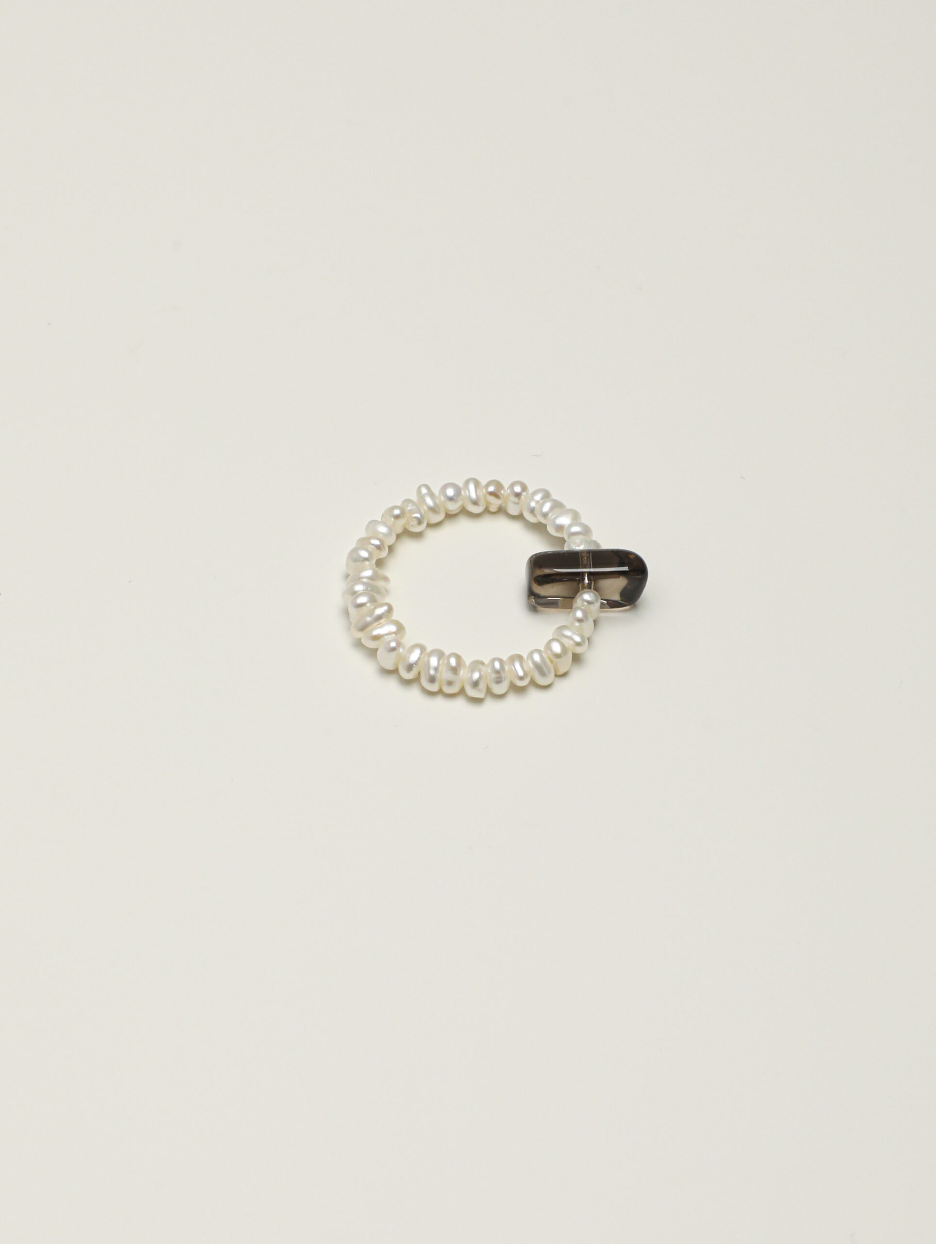 茶晶 (1) Flat Pearl & Smoky Quartz Column Ring (Earth Element) - Image 1