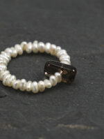 Flat Pearl & Smoky Quartz Column Ring (Earth Element) - Image 2