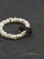 Flat Pearl & Smoky Quartz Column Ring (Earth Element)