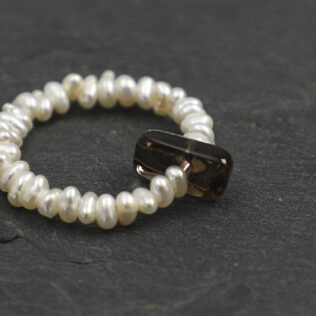 Flat Pearl & Smoky Quartz Column Ring (Earth Element)